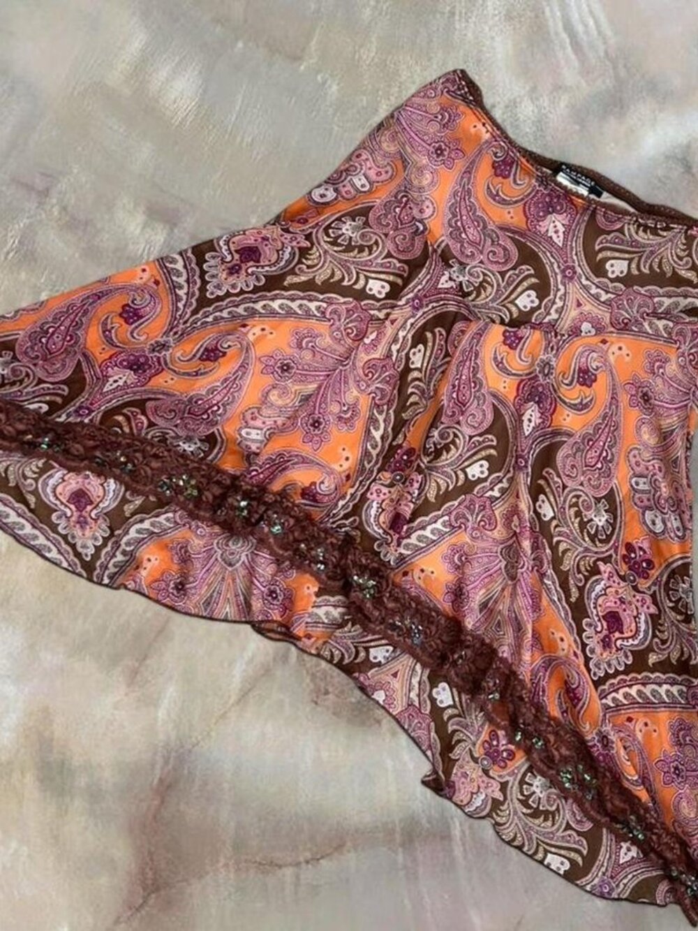 Y2K Paisley Rampage Asymmetrical Midi Skirt ⭐️ Ibiza Sequin Boho Festival Fairy